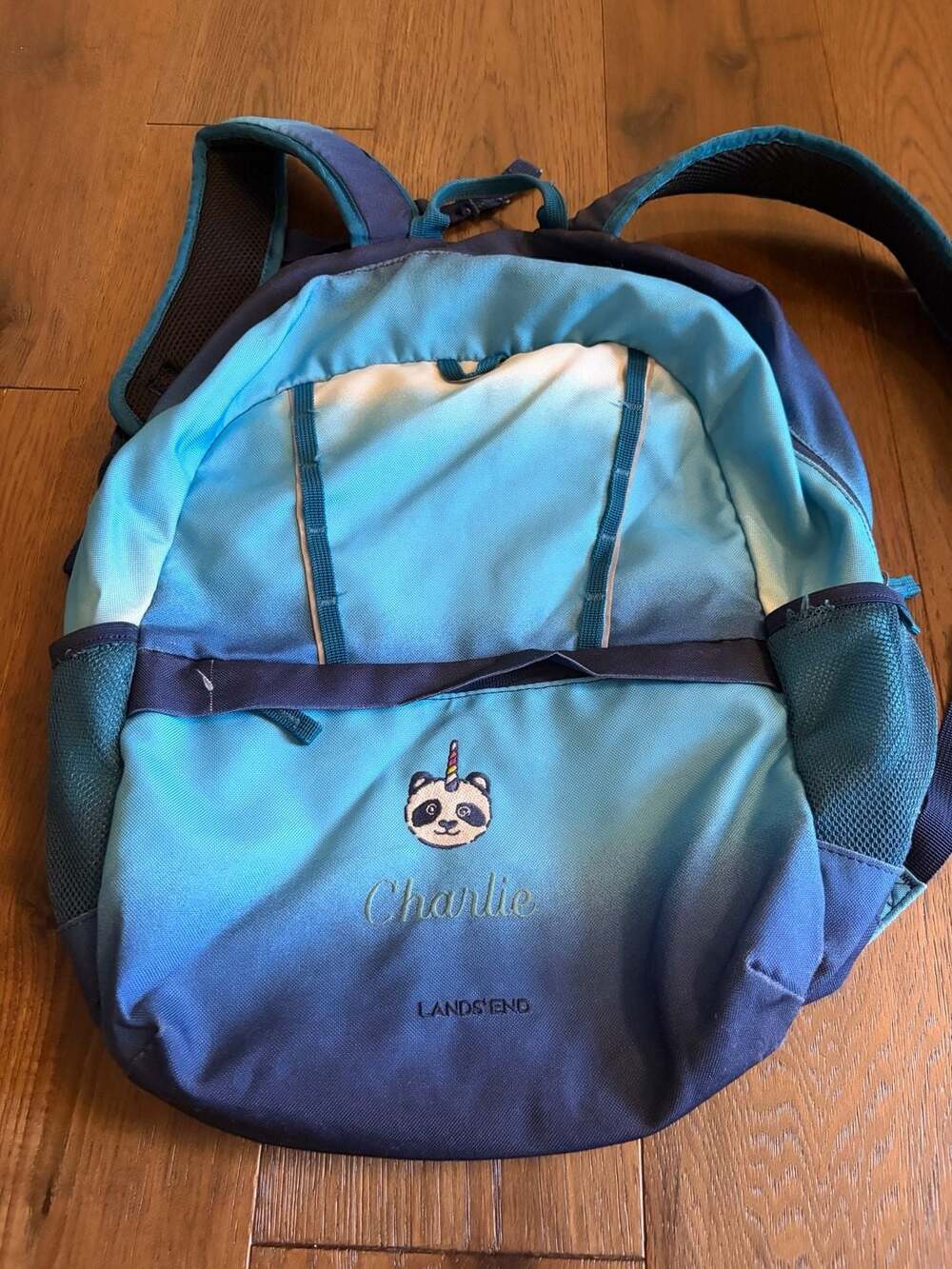 Lands' End Kids Backpack Panda Unicorn Blue Gradient